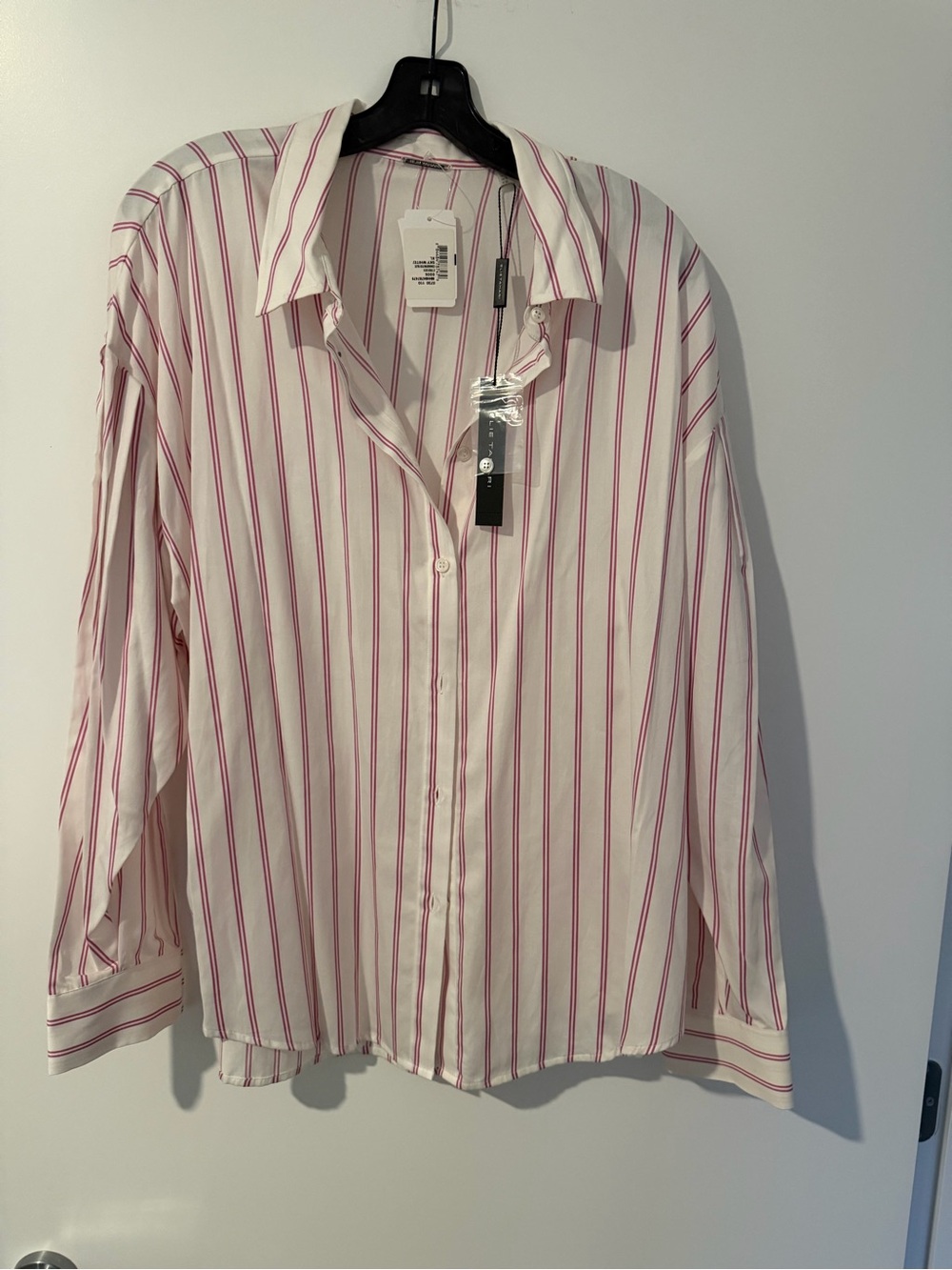 Elie Tahari White Blouse with Pink Stripes